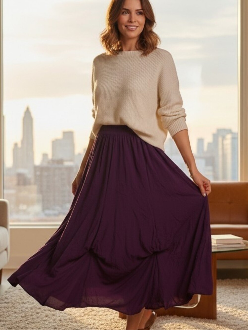 Lotus Traders Bohemian Purple Draped Maxi Skirt Ladies Inside TIES Hippie XL